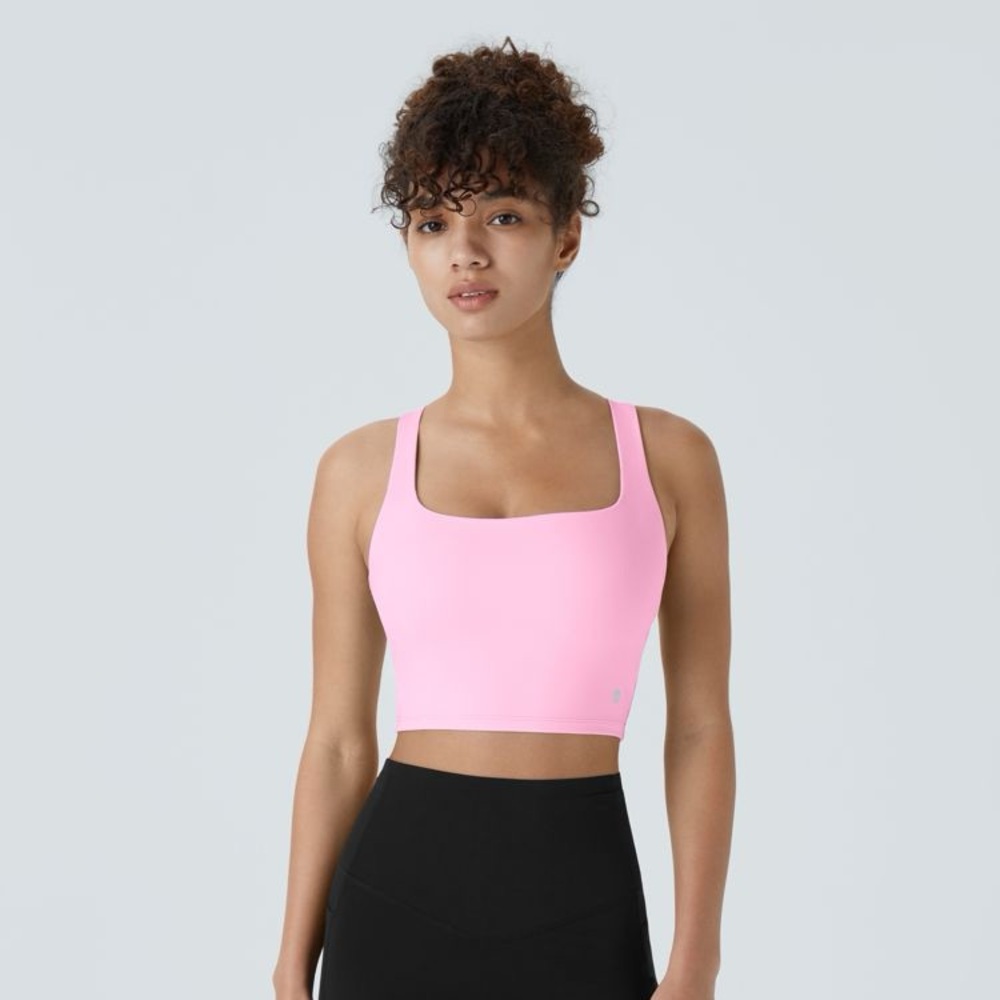 SoftlyZero™ Airy Square Neck Crisscross Tank Cups Pink Nosegay Sports bra NWT